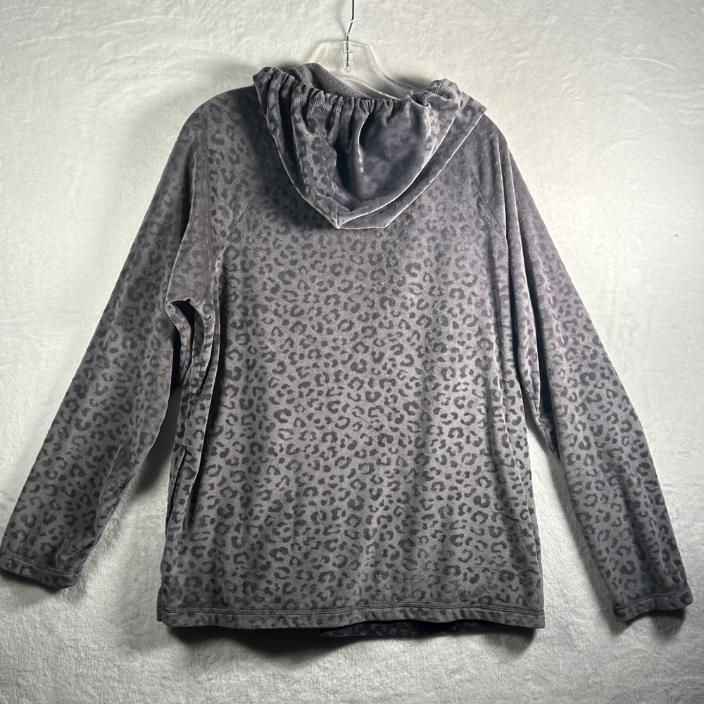Blush by Us Angels Leopard Print Velour Hoodie Gray Medium 8 10 V Neck Pockets - Picture 2 of 9